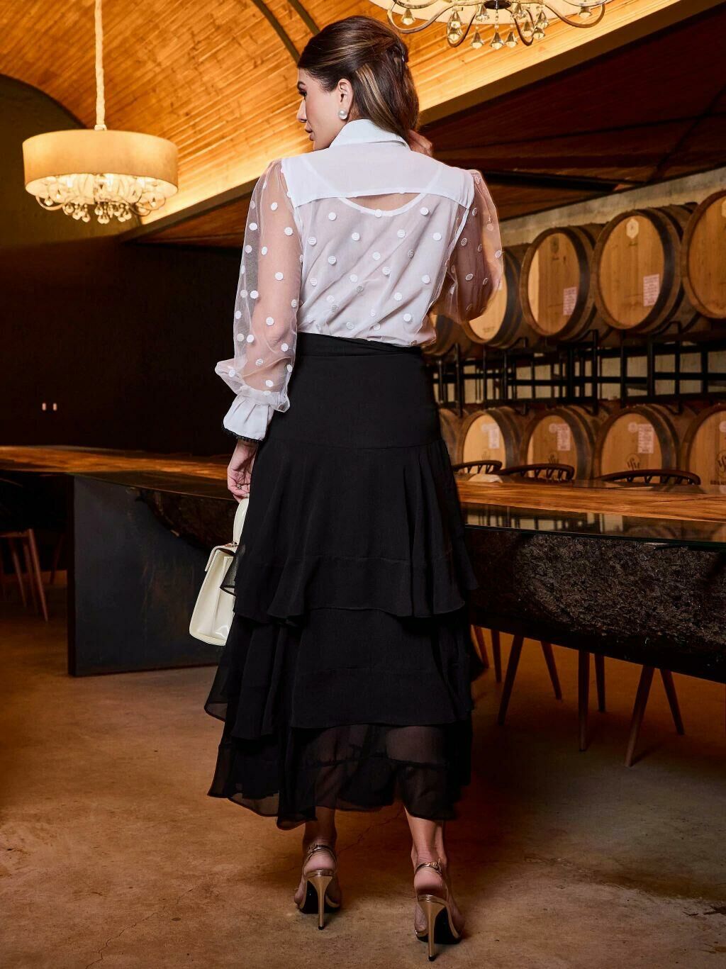 Imagem de Saia Longa Chiffon Com Babados Preta Luzia Fazzolli